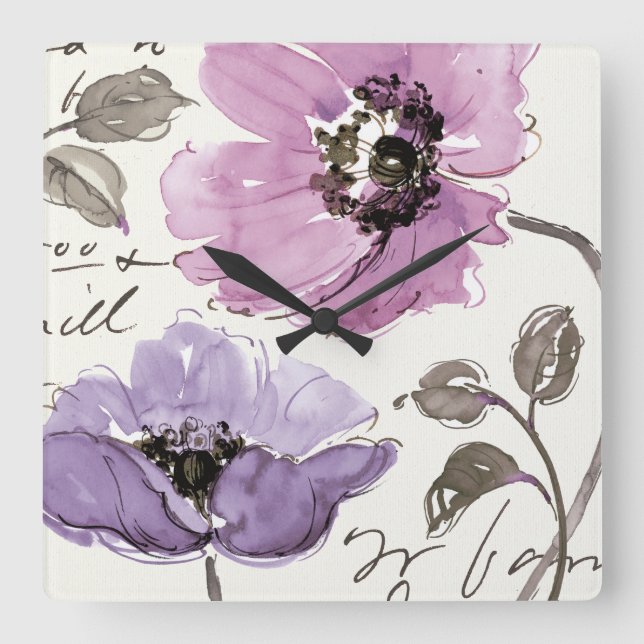 Floral Waltz Plum Blume Quadratische Wanduhr (Vorderseite)