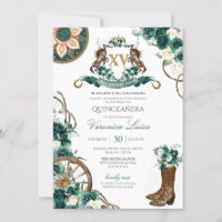Floral Wappen Charro Emerald Green Quinceanera