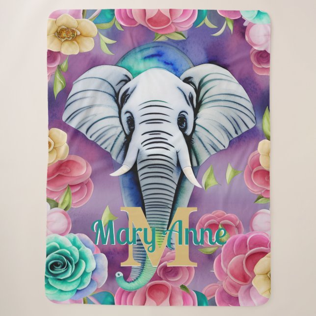 Floral Wasserfarbe Elefantenname Personalisiert Sherpadecke (Vorderseite)
