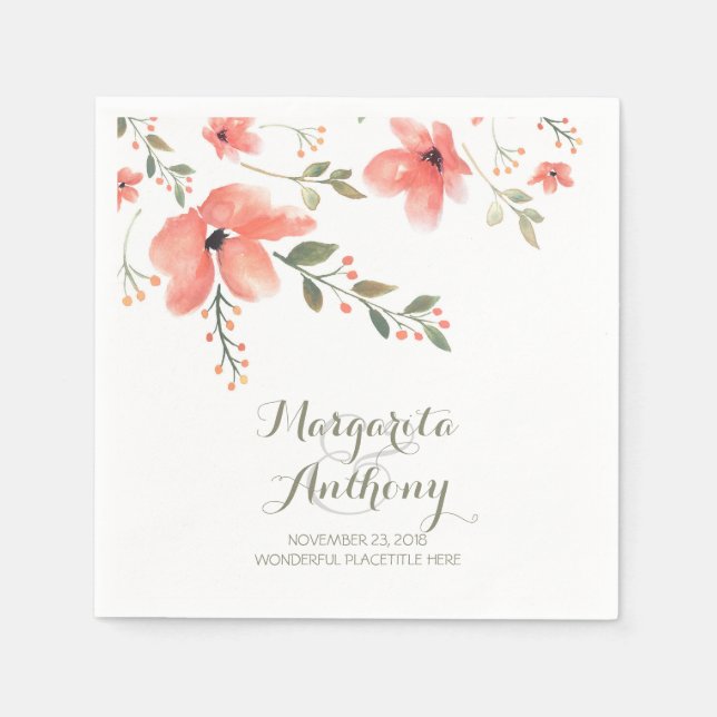Floral Wasserfarbe Elegante Hochzeit Serviette (Vorderseite)