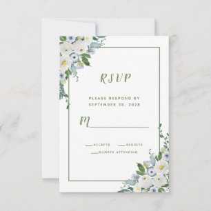 Floral Wasserfarbe Elegante Hochzeit Weiß Grün RSVP Karte