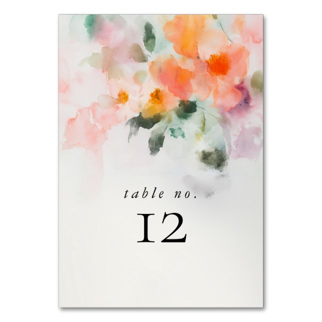 Floral Wasserfarbe Elegante Romantische Sommerhoch Tischnummer (Vorderseite)