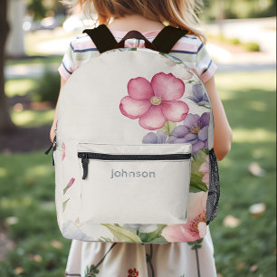 Floral Wasserfarbe Feminine Pink Lila Cocktail Bedruckter Rucksack