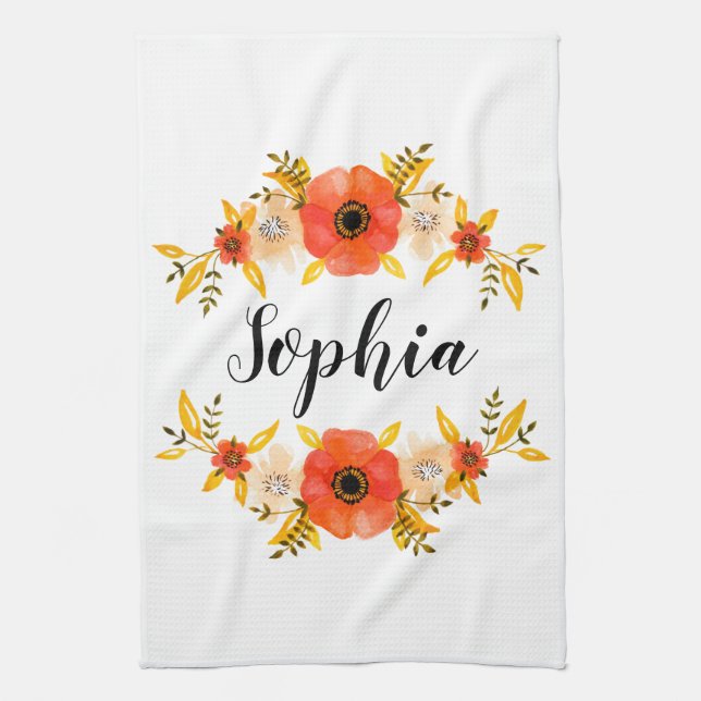 Floral Wasserfarbe Korallenkrez Benutzerdefinierte Geschirrtuch (Vertikal)