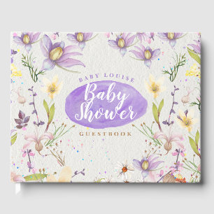 Floral Wasserfarbe Lila Personalisierte Babydusche Gästebuch
