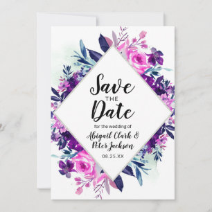 Floral Wasserfarbe Lila Violett Silber Diamant Save The Date