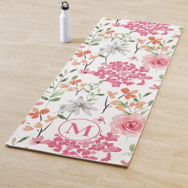 Floral Wasserfarbe Moderne Pastell Monogramm indiv Yogamatte (Beispiel)