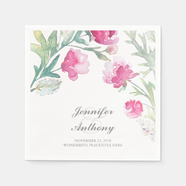 Floral Wasserfarbe Pink Peony Bouquet Wedding Serviette (Vorderseite)
