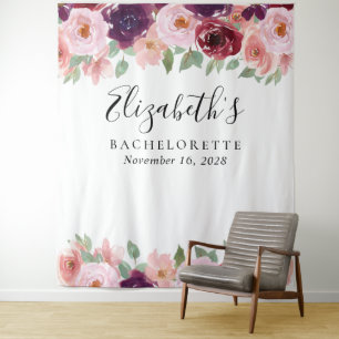 Floral Wasserfarbe Pinte Burgund Bachelorette Wandteppich