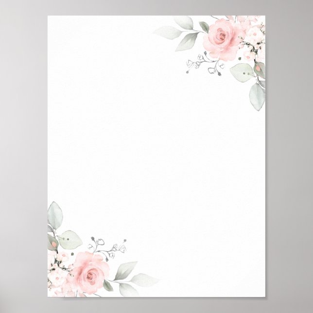 Floral Wasserfarbe Rosa Girl BLANK Poster (Vorne)