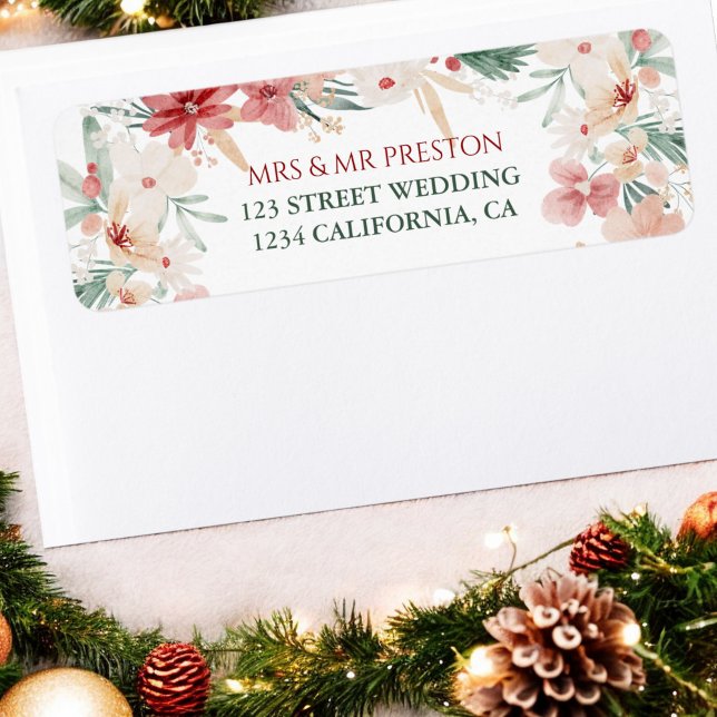 Floral Wasserfarbe Weihnachten Rustikale Winterhoc (Floral Watercolor Christmas Rustic Winter Wedding Label)