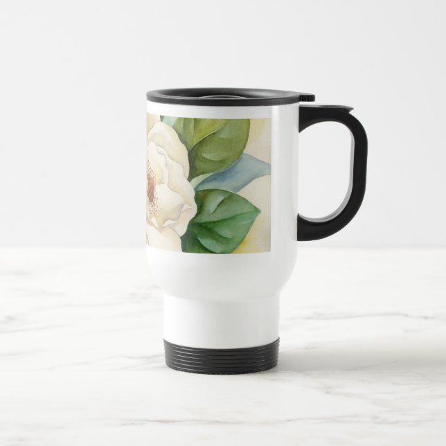 Floral Wasserfarbe Weiße Magnolien Blume Name Reisebecher (Rechts)