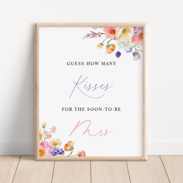 Floral Wasserfarbe Wie viele Kisses Brautparty Poster (Von Creator hochgeladen)