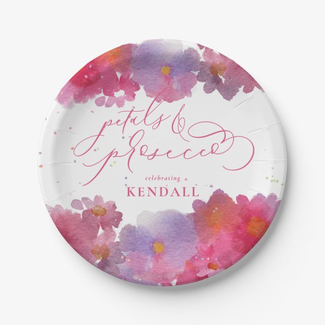 Floral Wasserfarbene Petals & Prosecco Pappteller (Vorderseite)