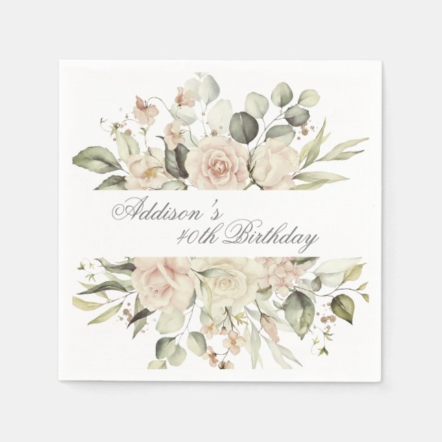 Floral Wasserfarbener Name Botanisches Elegantes A Serviette (Vorderseite)
