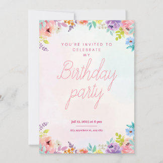Floral watercolor adults birthday invitation einladung