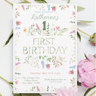 Floral Watercolor Alphabet ABC Geburtstagseinladun Einladung