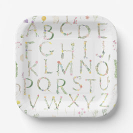 Floral Watercolor Alphabet Paper Plate Pappteller