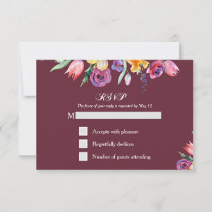 Floral Watercolor auf Burgund UAWG und Menü RSVP Karte
