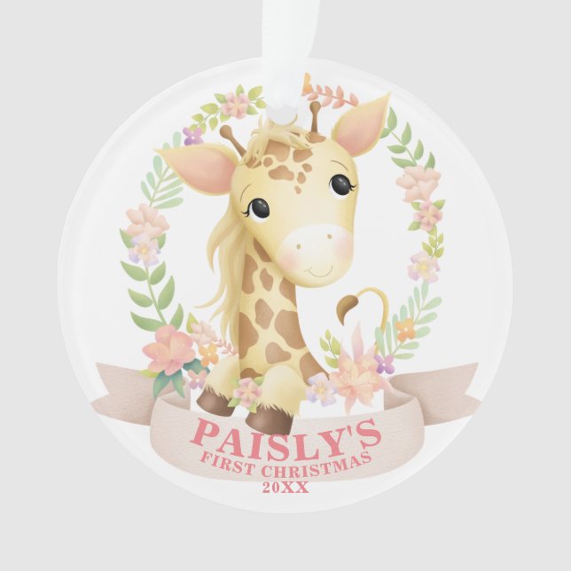 Floral Watercolor Baby Giraffe Weihnachts-Foto Ornament (Vorderseite)