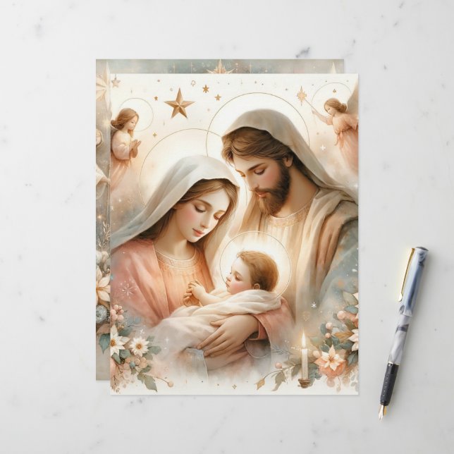 Floral Watercolor Baby Jesus Scrapbook (Vorderseite/Rückseite Beispiel)