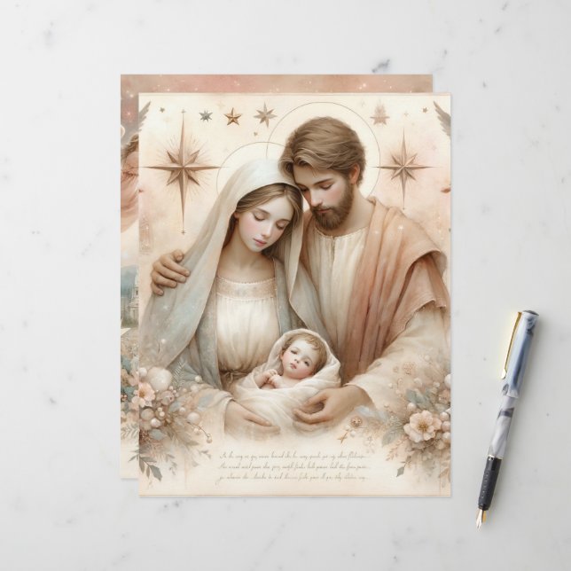Floral Watercolor Baby Jesus Scrapbook (Vorderseite/Rückseite Beispiel)