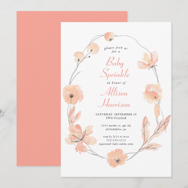 Floral Watercolor Baby Sprinkle Einladung (Vorne/Hinten)