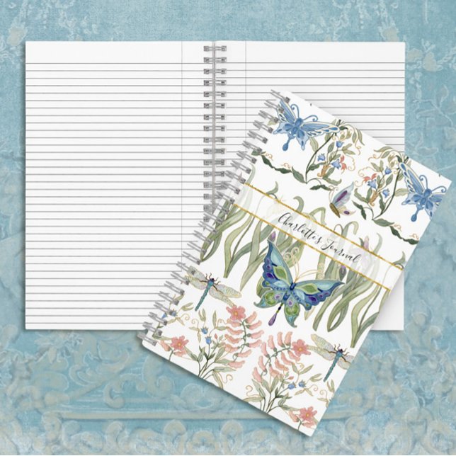 Floral Watercolor Blue and Pink Butterfly Journal Notizbuch (Von Creator hochgeladen)