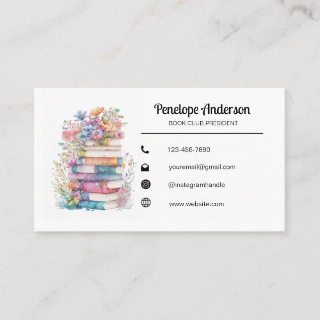 Floral Watercolor Books Visitenkarte (Vorderseite)