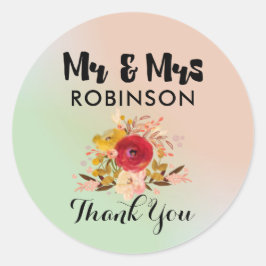 Floral Watercolor Bouquet Wedding Vielen Dank Runder Aufkleber