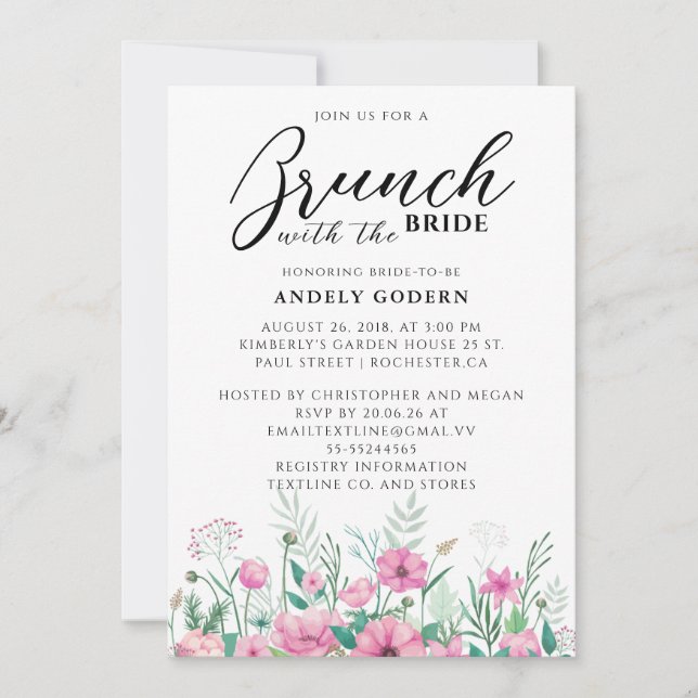 Floral Watercolor Bridal Shower Einladung (Vorderseite)