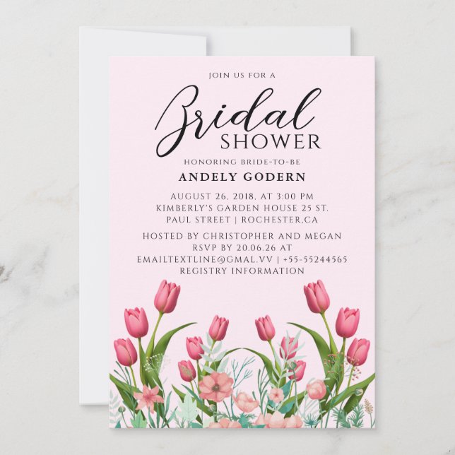 Floral Watercolor Bridal Shower Einladung (Vorderseite)