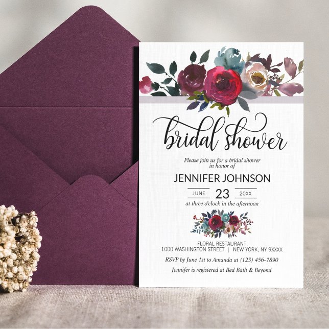 Floral Watercolor Burgund Lila Brautparty Einladung (Von Creator hochgeladen)