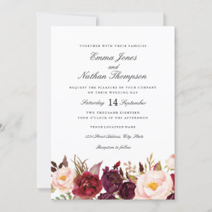 Floral Watercolor Burgundy Blush Wedding Einladung