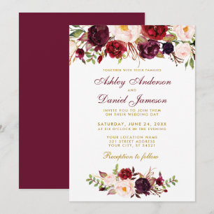 Floral Watercolor Burgundy Wedding Einladung BG