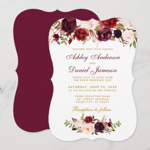 Floral Watercolor Burgundy Wedding Einladung GBB