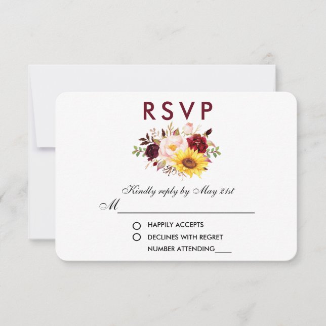 Floral Watercolor Burgundy Wedding RSVP (Vorderseite)
