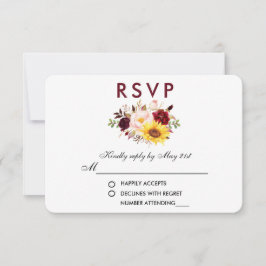Floral Watercolor Burgundy Wedding RSVP