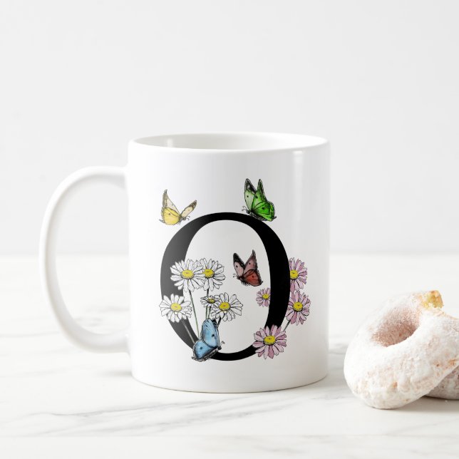 Floral Watercolor Butterfly Monogram Letter O Kaffeetasse (Mit Donut)
