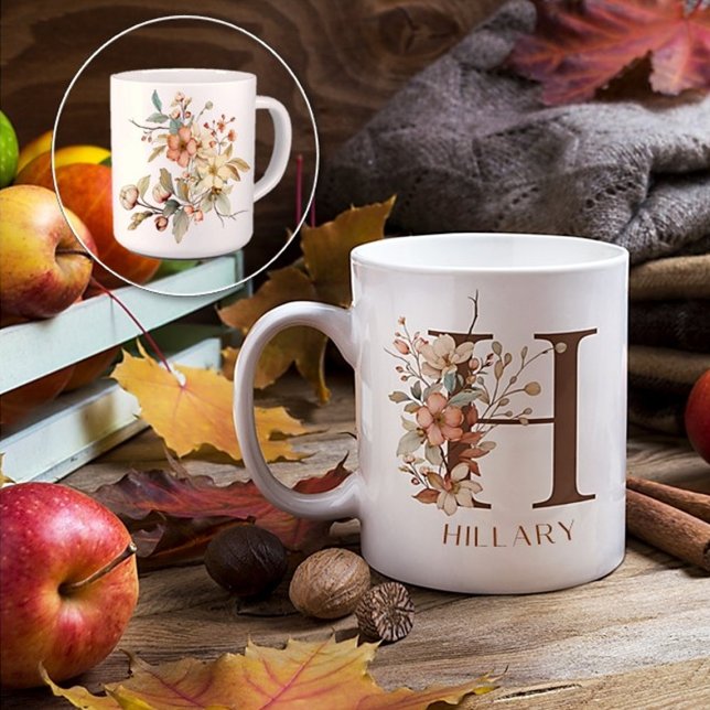 Floral Watercolor Custom Letter H Kaffeetasse (Von Creator hochgeladen)