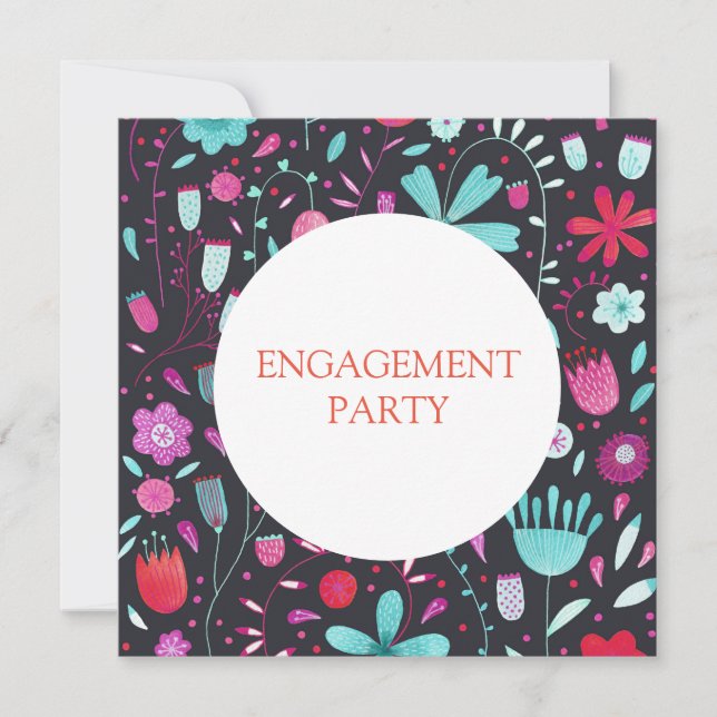 Floral Watercolor Dunkle Engagement Party Einladung (Vorderseite)