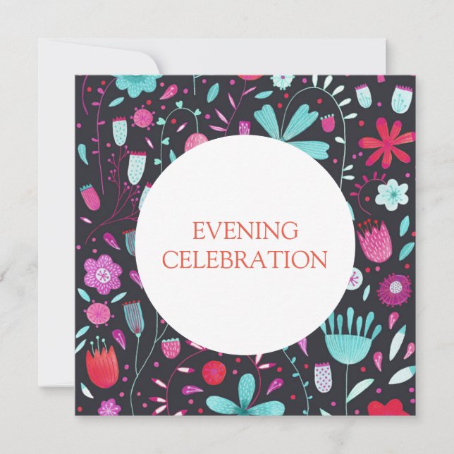 Floral Watercolor Dunkler Abend Hochzeit Einladung (Vorderseite)