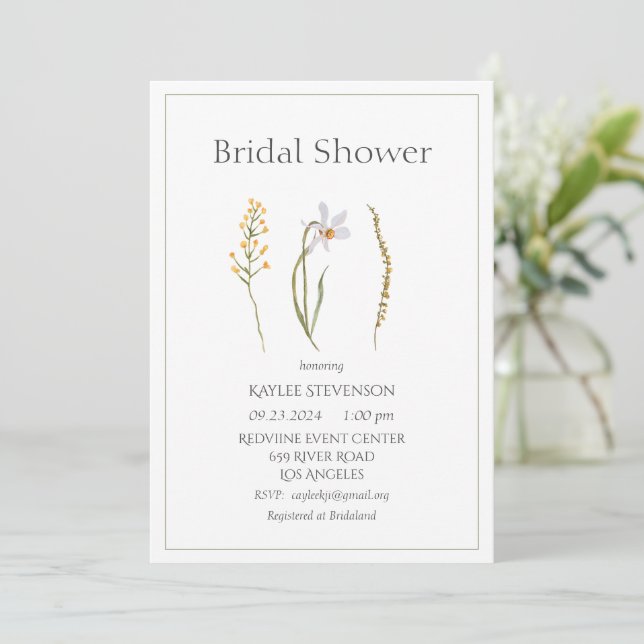 Floral Watercolor Einfache Brautdusche Einladung (Stehend Vorderseite)