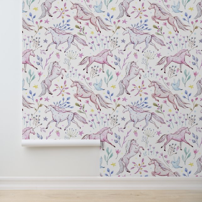 Floral Watercolor Einhornmuster Tapete (Anwendung)