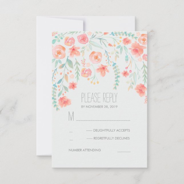 Floral Watercolor Elegante Wedding RSVP Cards (Vorderseite)