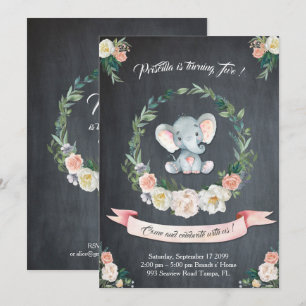 Floral watercolor Elephant Invitation, Baby 2. Einladung
