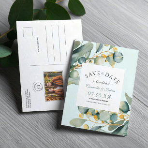 Floral Watercolor Eukalyptus-Foto Save the Date Postkarte