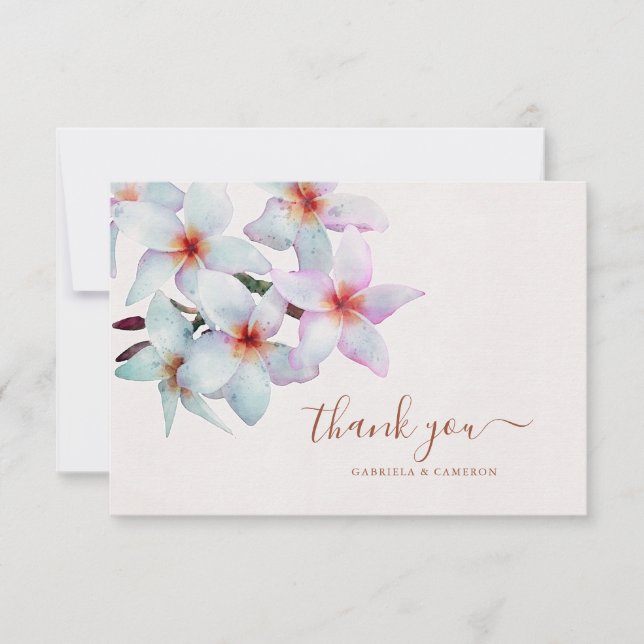 Floral Watercolor Frangipani Dankeskarte (Vorderseite)