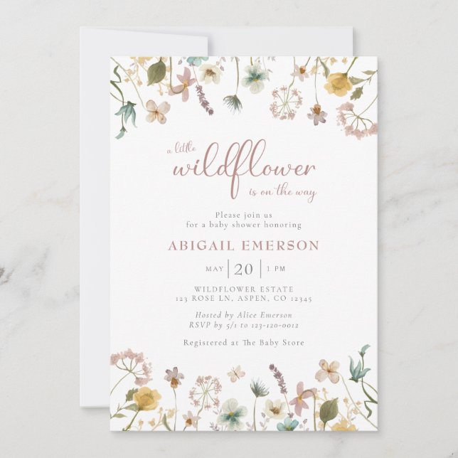 Floral Watercolor Girl Babydusche Einladung (Vorderseite)