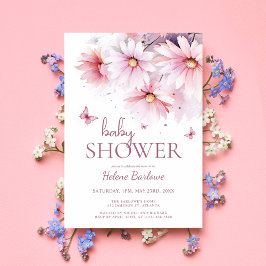 Floral Watercolor Girl Babydusche Einladung